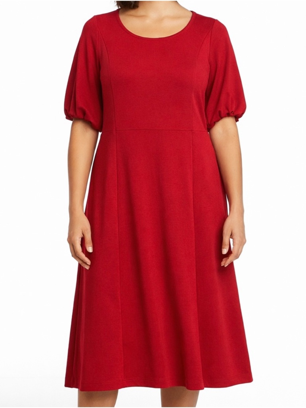 J.Jill cherry red puff half sleeve elegant evening midi dress size Medium NWT